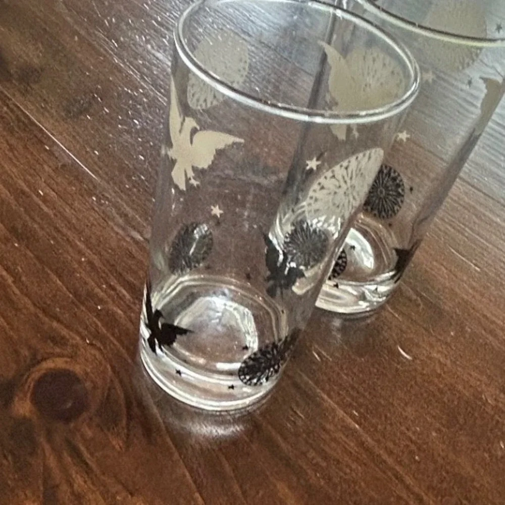 Vintage Barware Highball Glasses Patriotic Eagle Star Set Bicentennial Americana